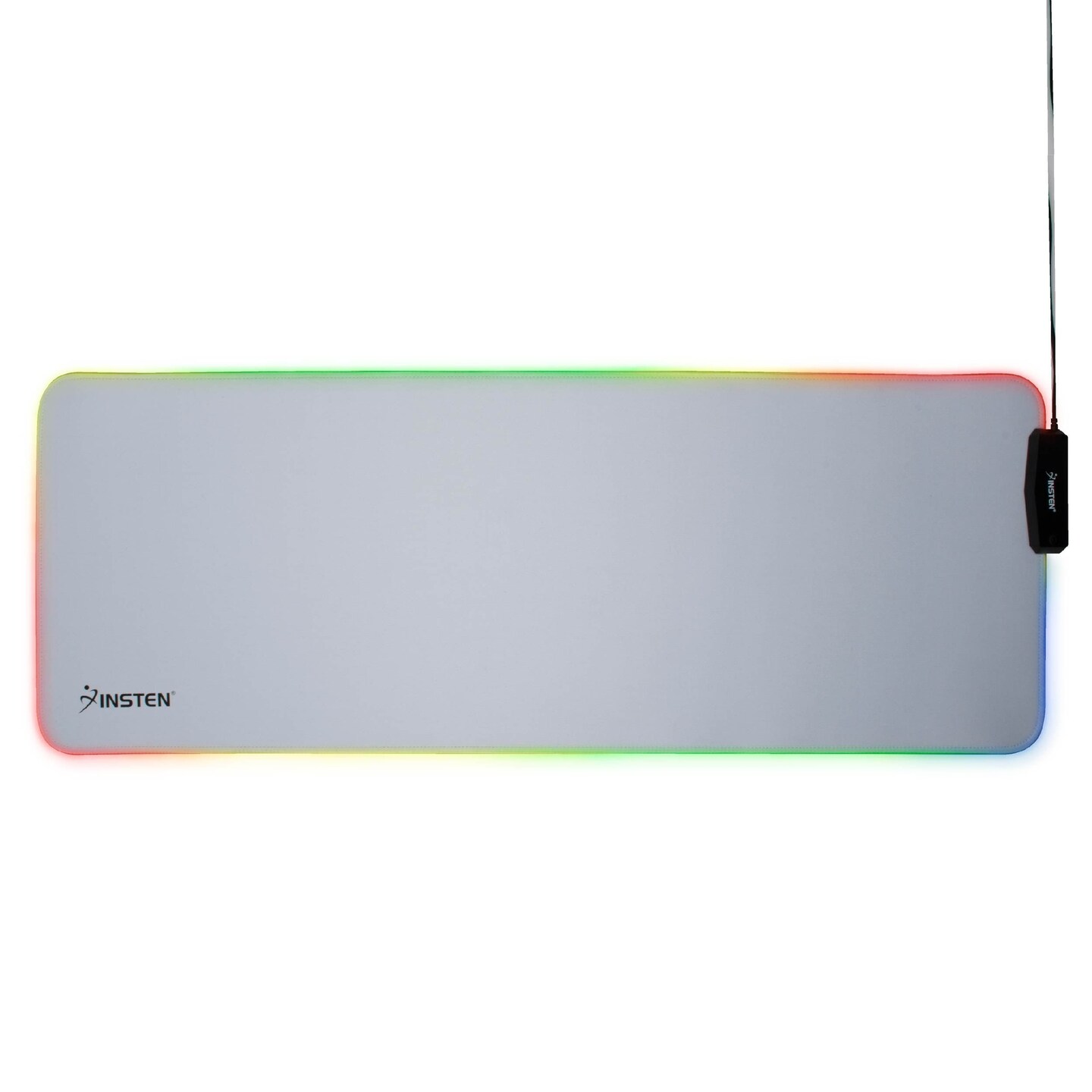 Insten RGB Gaming Mouse Pad XXL Extended, LED Soft Cloth with 4 USB Port Mat, Ergonomic Anti-Slip Rubber Base, 31.5 x 12 x 0.16 in, White