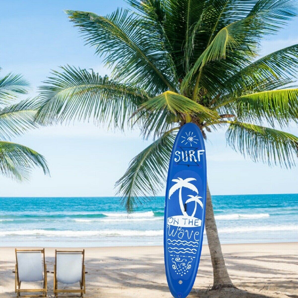 Blue PVC Inflatable Paddle Board Non-Slip Deck Adjustable Paddle Backpack