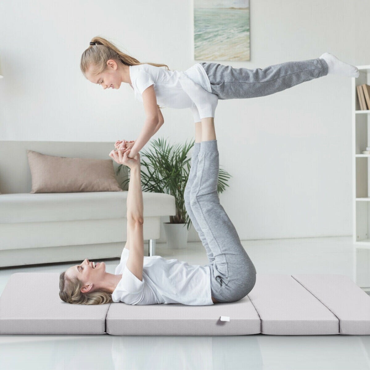 Grey 3-in-1 Folding Mattress with High-Density Foam and Portable Design