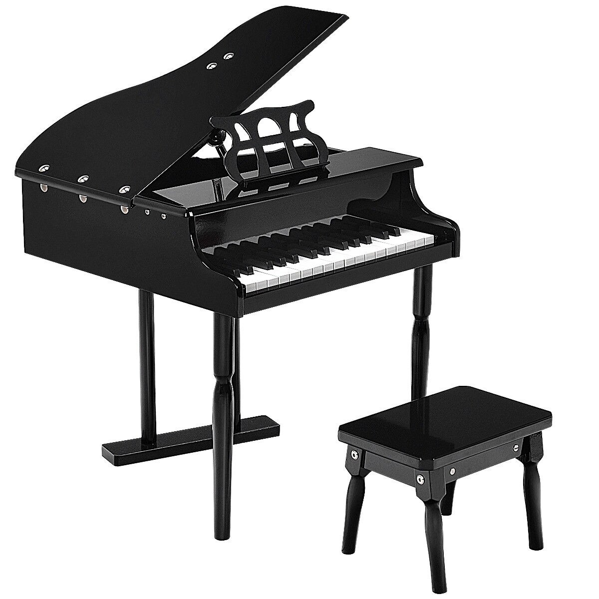 MDF and Birch Kids Classical Piano with Bench, Music Stand and Safe Design