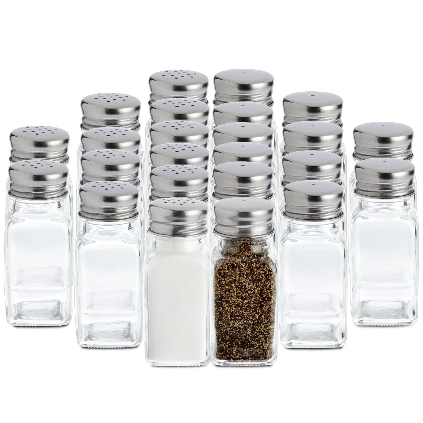24 Pack Glass Salt and Pepper Shakers Bulk Set, Restaurant Salt and Pepper Shakers, Spice Containers for Restaurant (2 oz, Clear)