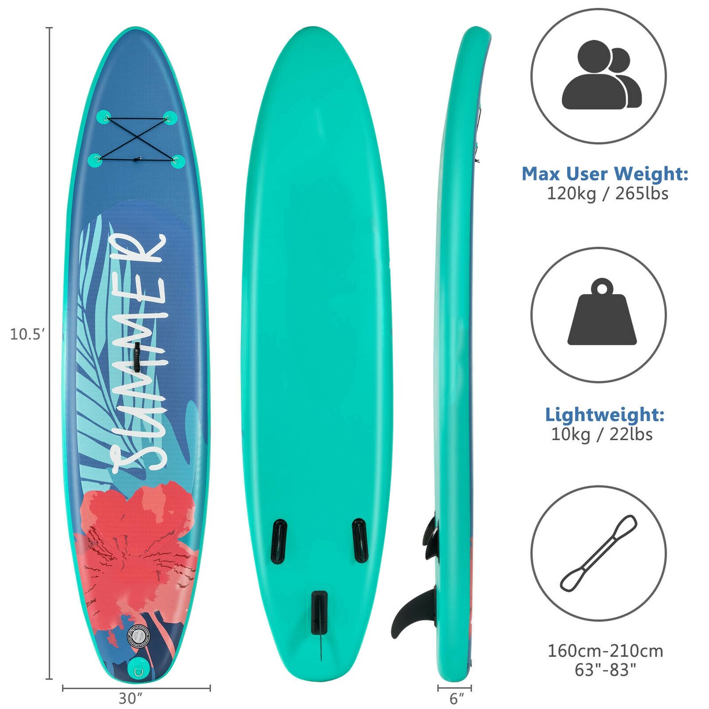 Inflatable Paddle Board with Adjustable Paddle, Carry Bag, and Full Equipment