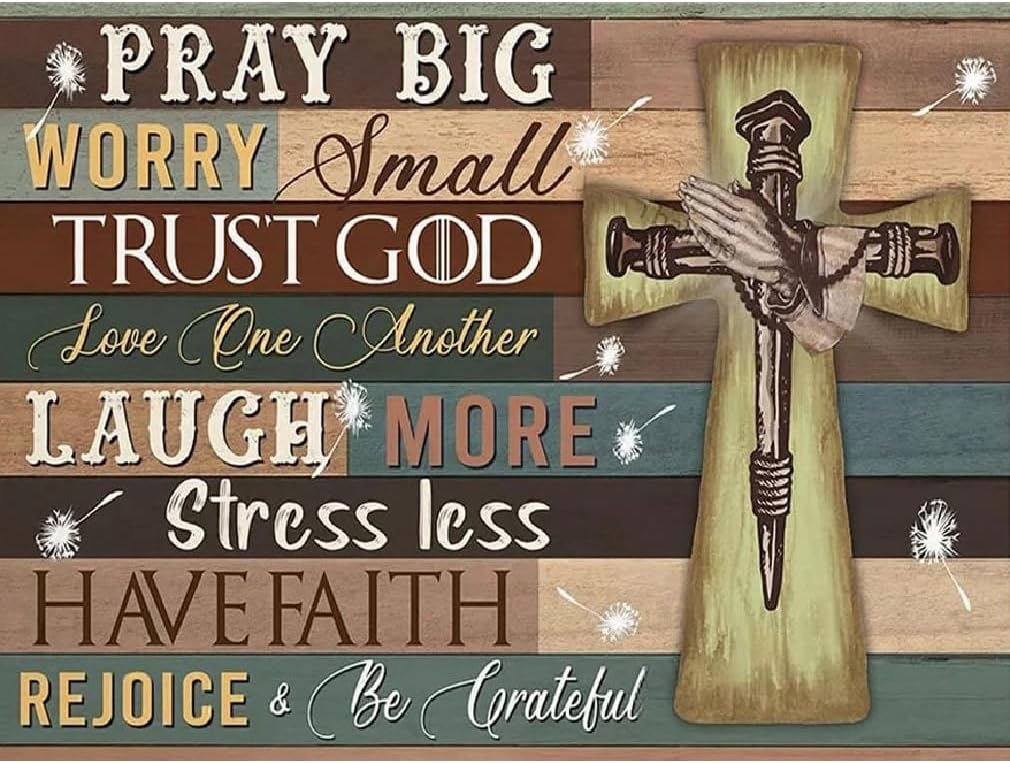 Inspirational Diamond Painting Kits for Adults Beginners,Christ Cross Diamond Art Kit,DIY Full Round Drill Religious Gem Art Kits,Home Wall Decor 16x12 Inch