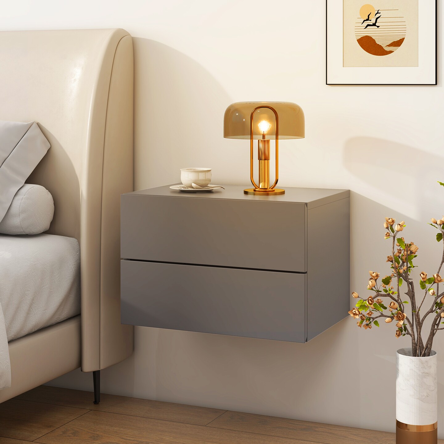 Floating Nightstand with 2 Drawers, Wall-Mounted and Modern Design