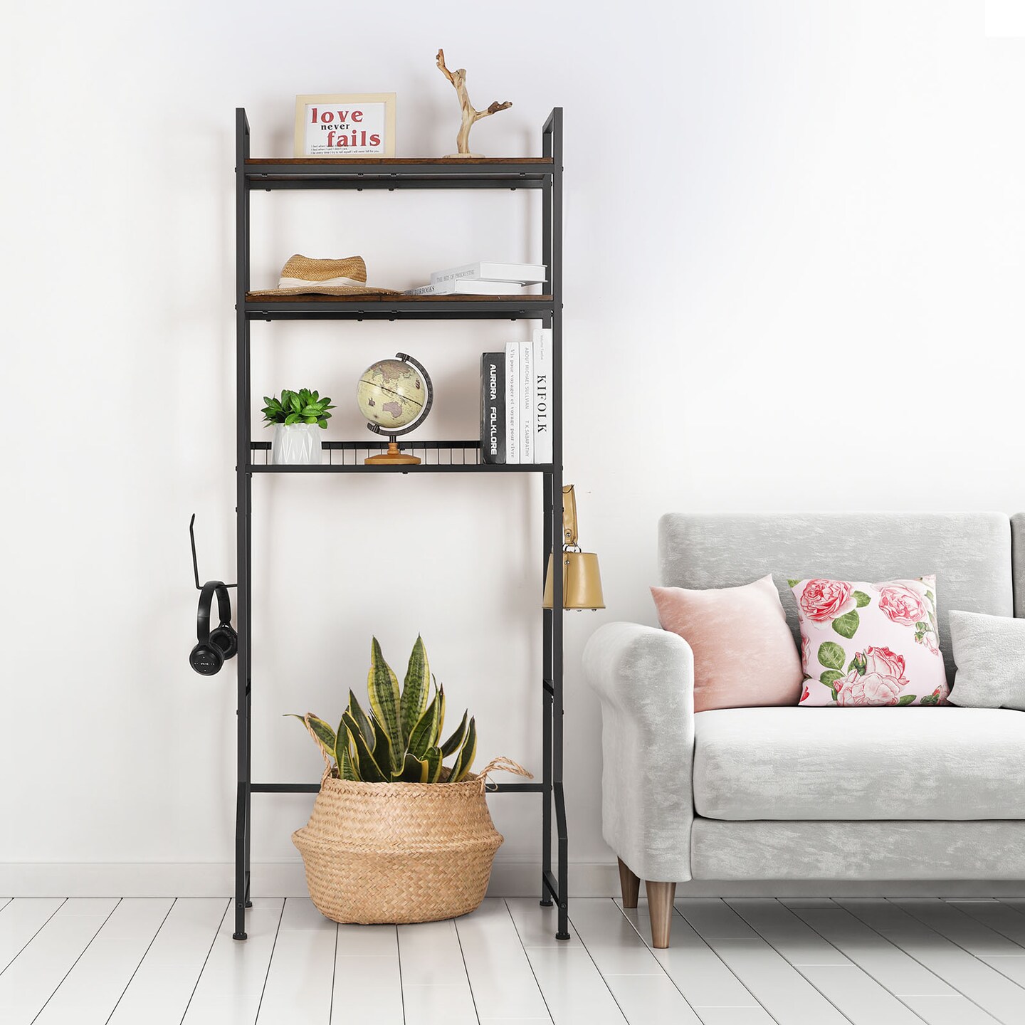 Over-The-Toilet Storage Rack 3-Tier with Anti-Tip Kit | 63.6&#x22; Tall Bathroom Organizer | Heavy-Duty Metal Frame, 30lb/Shelf, Multi-Room Freestanding Cabinet (Brown)