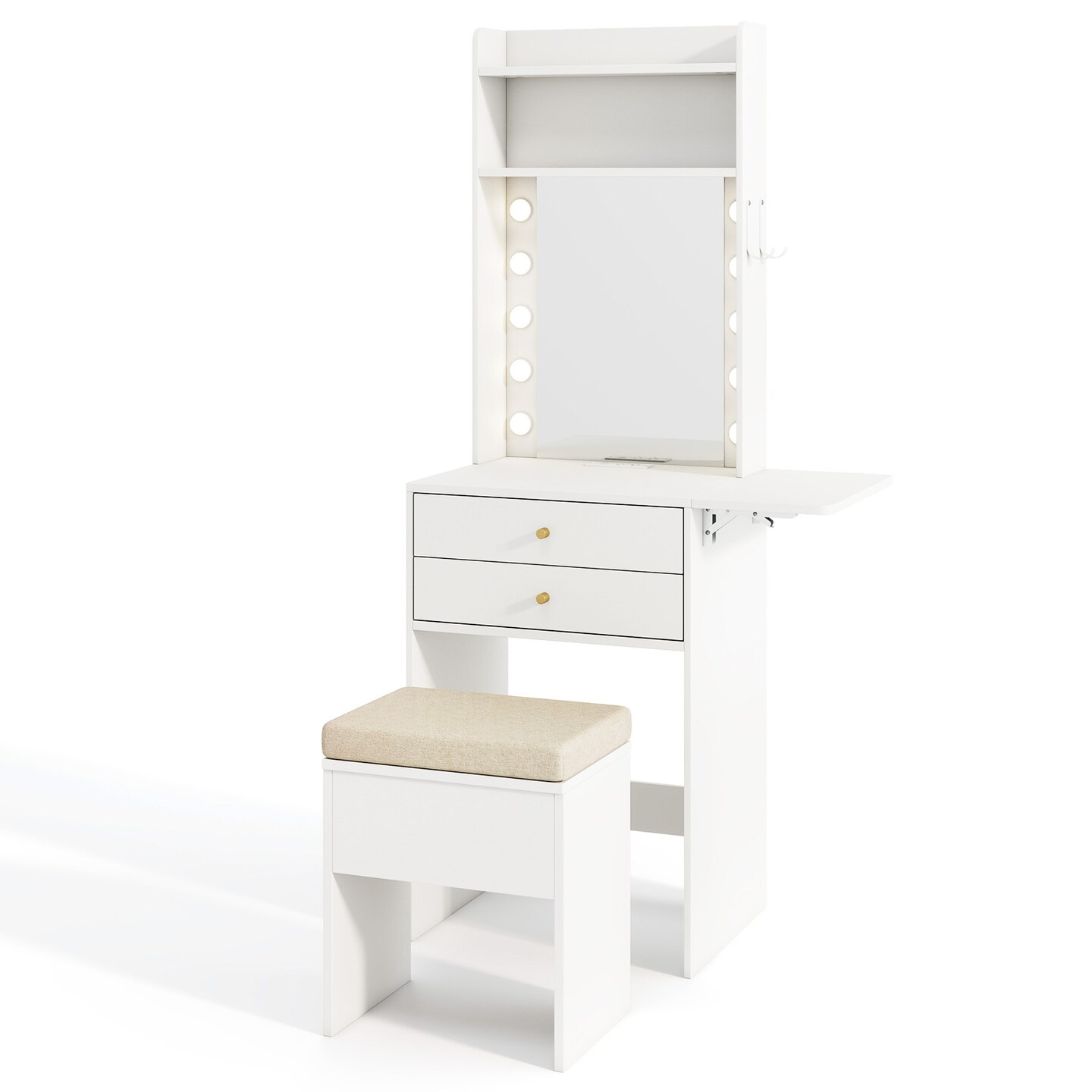 White Vanity Set with LED Mirror, Charging Station &#x26; Storage
