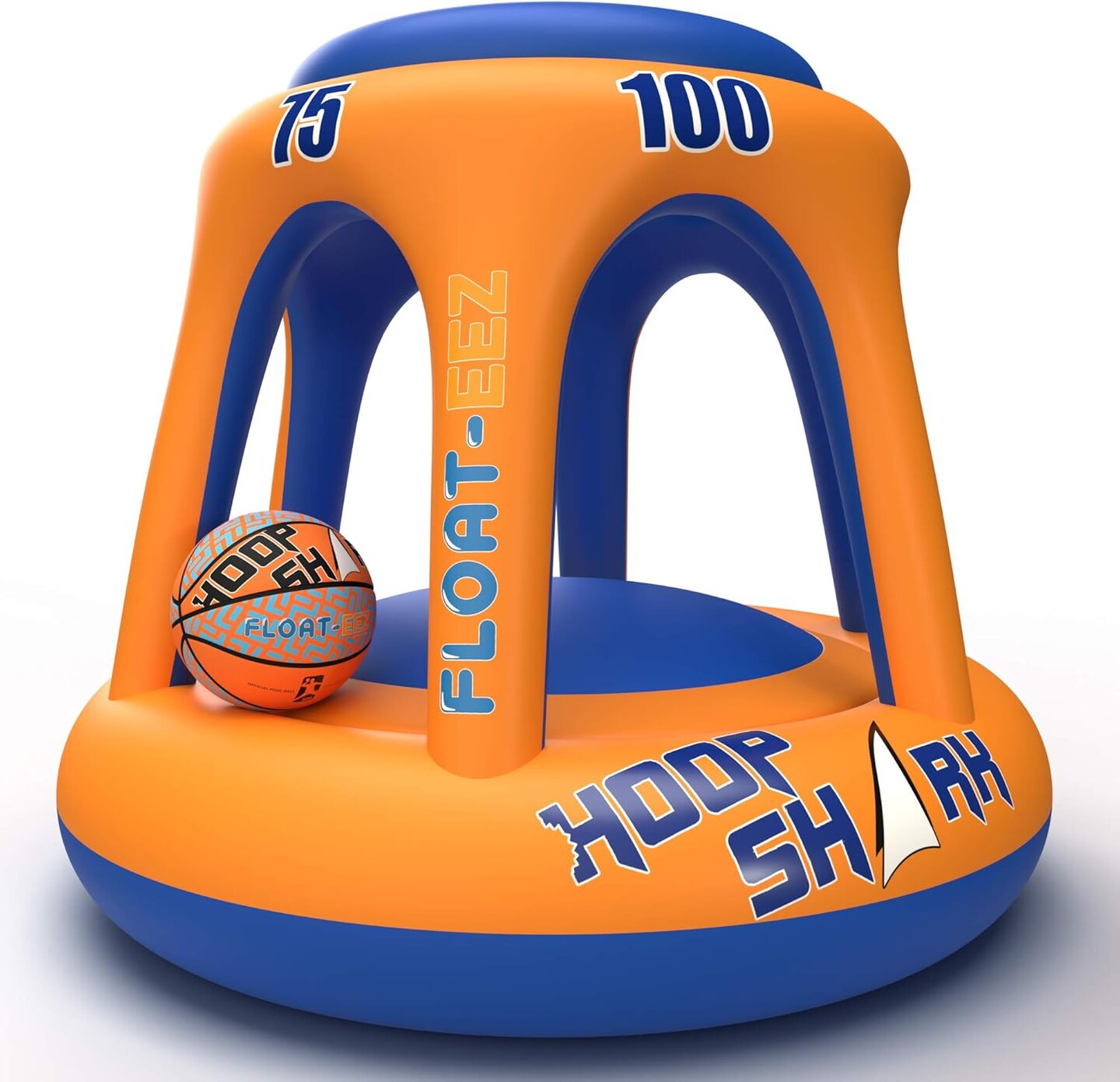 Swimming Pool Basketball Hoop Set by Hoop Shark - Orange/Blue - Inflatable Hoop with Ball - Perfect for Competitive Water Play and Trick Shots - Ultimate Summer Toy
