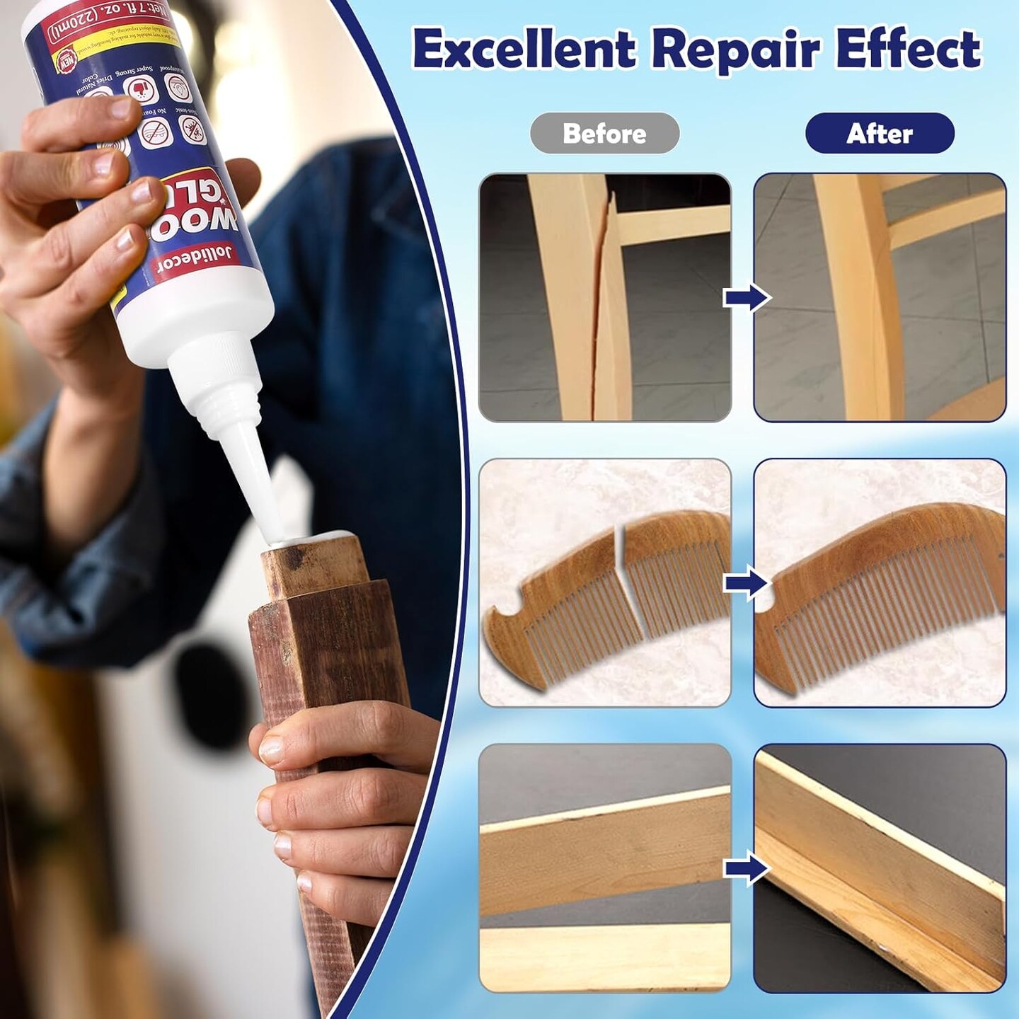 220ml Wood Glue for Furniture Heavy Duty, Waterproof Strong Adhesive Craft Glue Clear Fast Drying Balsa Super Glue for Woodworking