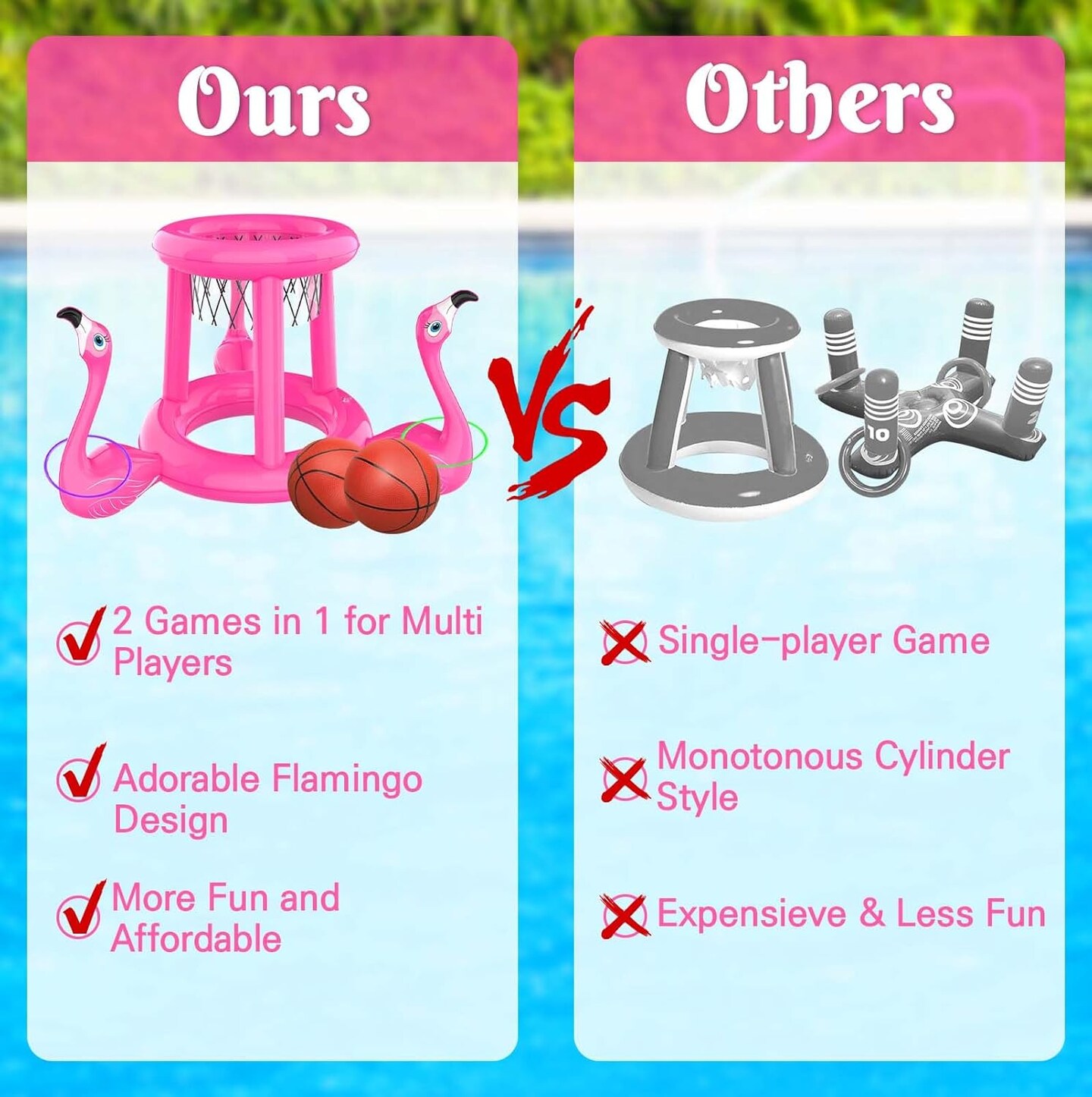 Pool Floats Toys Set, 2-in-1 Floating Basketball Hoops & Pool Ring Toss, Fun Summer Water Games for Kids Ages 8-12