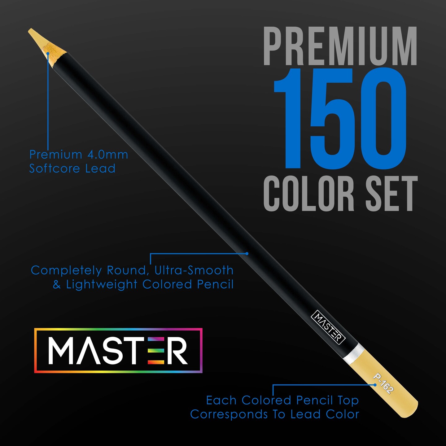 Master 150 Colored Pencil Mega Tin Set with Premium Soft Thick Core Vibrant Color Leads with 2 Packs 9&#x22; x 12&#x22; Sketch Pads Drawing Paper - Artist Art
