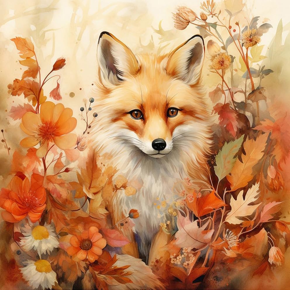 Diamond Painting Kits for Adults Fox, 5D DIY Diamond Art Kits for Beginners Round Full Drill Diamond Painting for Home Wall Decoration Gift 12&#xD7;12inch, Fall Maple Leaf