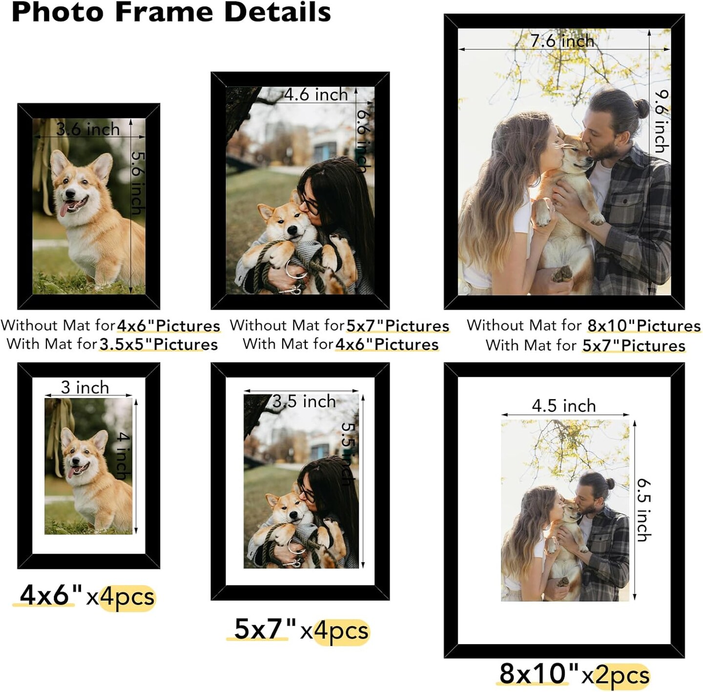 10 Packs Picture Frames Collage Wall Decor for Wall Hanging or Tabletop, 8x10, 5x7, 4x6 Multi Sizes Photo Frames, Collage Picture Frames for Family Wall Decor, Gallery Wall Frame Set, Black