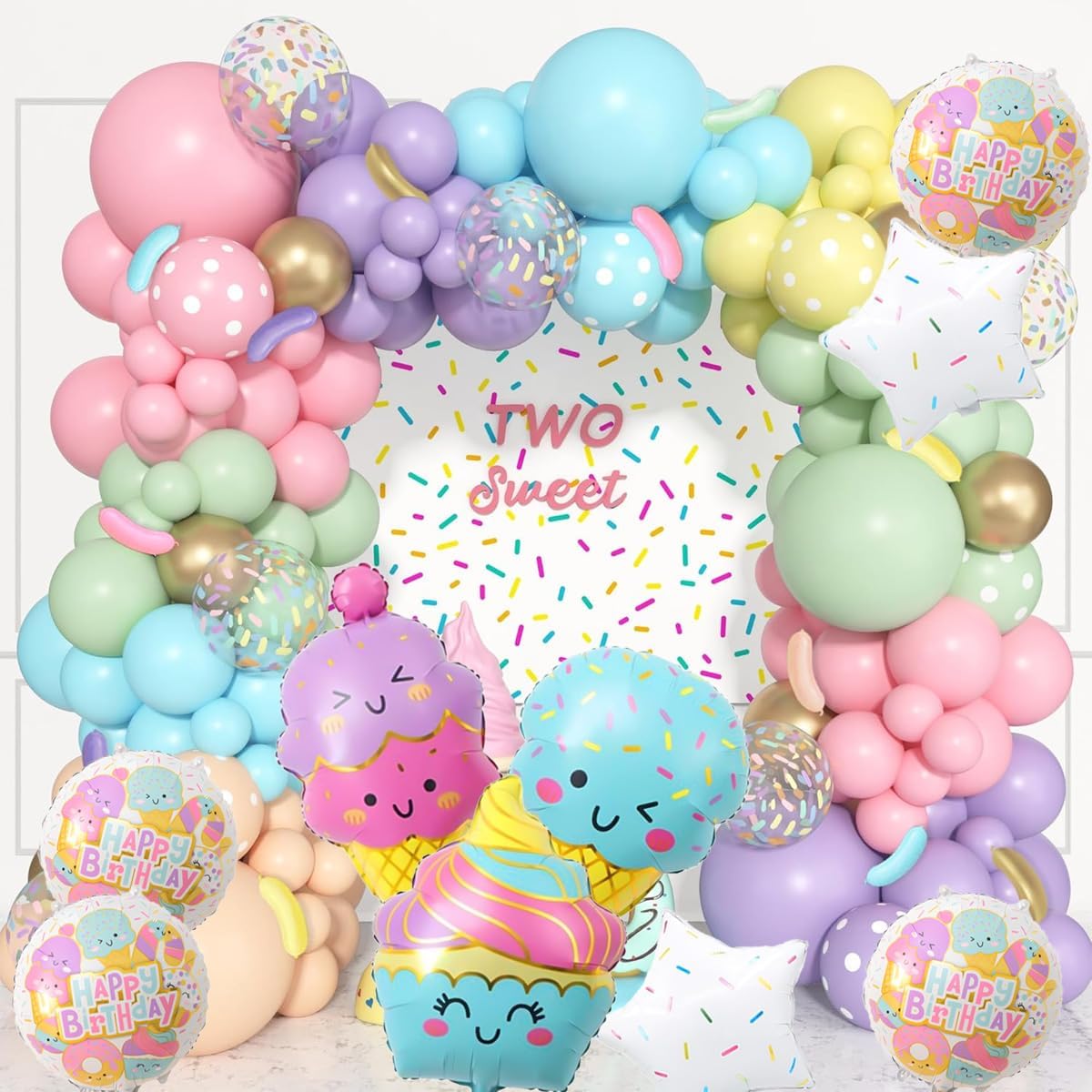 Ice Cream Party Decorations, Ice Cream Balloons And Sprinkle Star Balloons For Two Sweet Birthday Party Supplies, Ice Cream Birthday Party Decorations For Girls