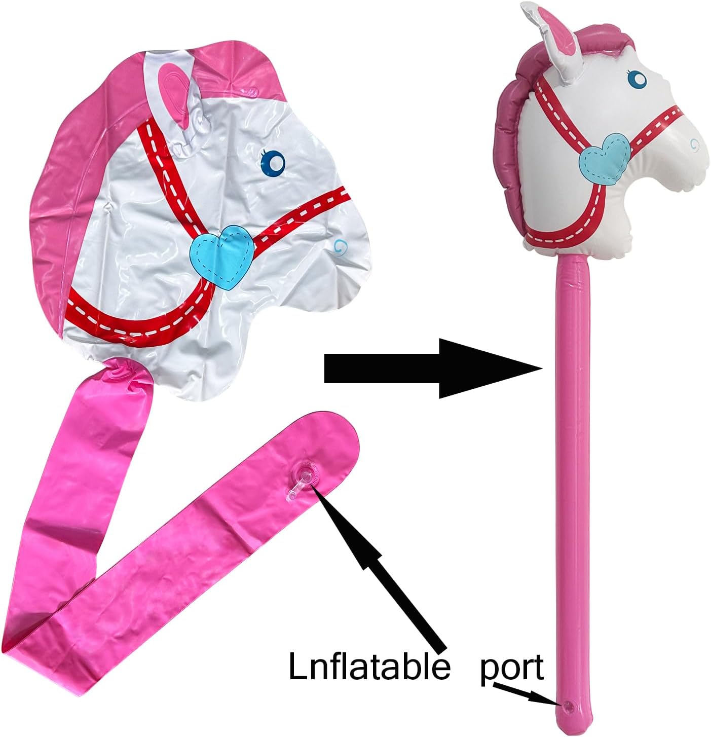 1 Pc Inflatable Horse Stick Inflatable Horse-head Stick Balloon for Party Decoration Horse Birthday Party Supply Favors Photo Booth Props for Costume Cosplay Party, 37 Inches, Pink