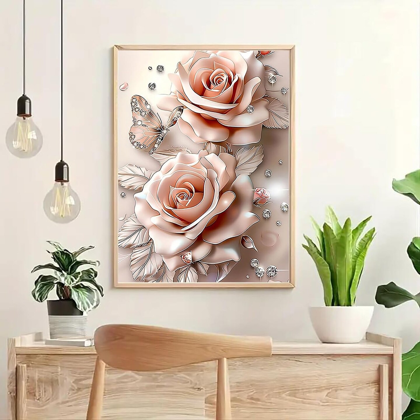 5D Diamond Painting Kit for Adults Beginners,DIY Butterfly Rose Flower Paint by Diamond Art Kits,Suitability Friends Full Round Drill Diamonds Dots Gem Art,Home Wall Decor 11.8x15.8 Inch