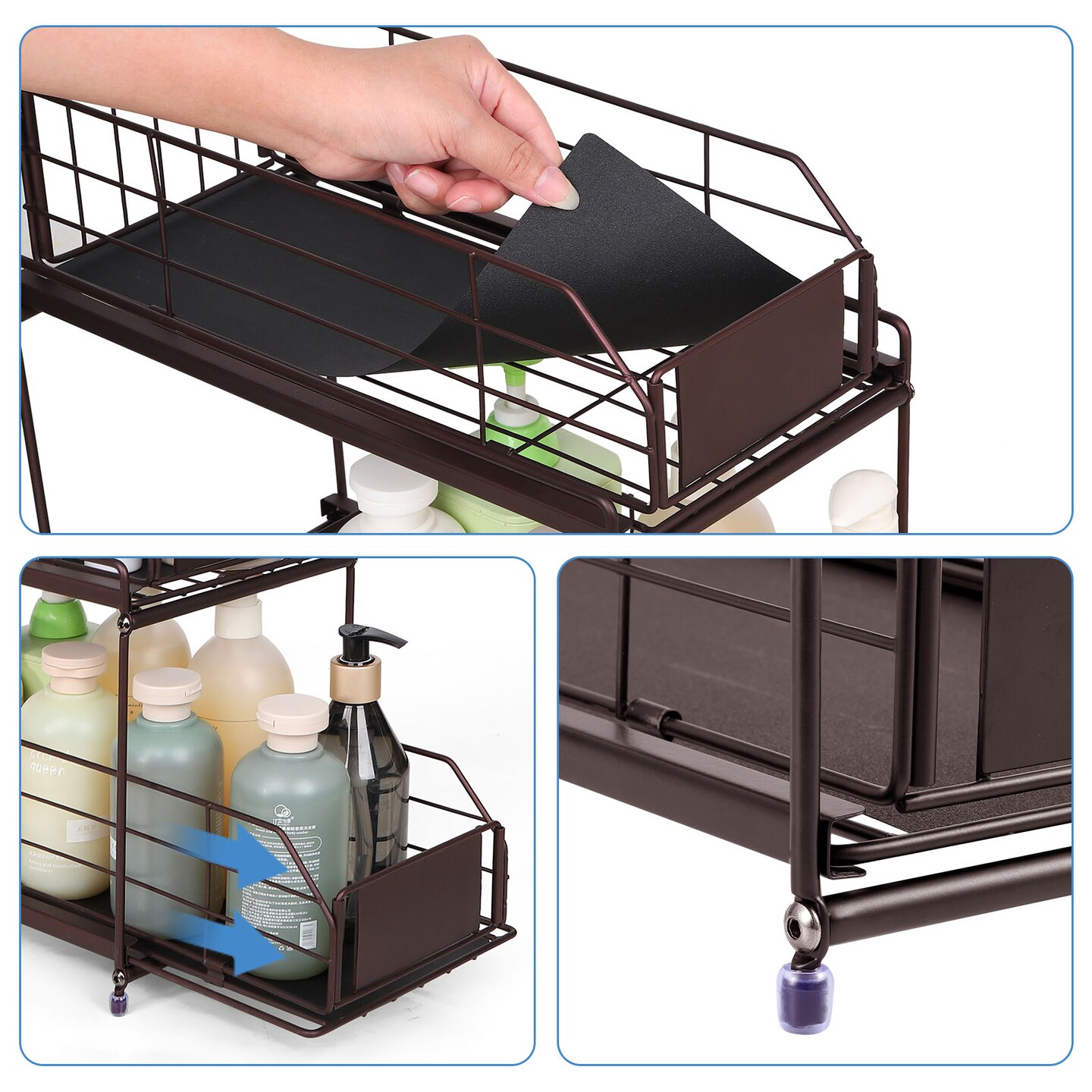 Set of 2 Heavy-Duty Under Sink Organizers with Sliding Drawers &#x2013; Rust-Resistant Metal Frame, 50LB Capacity, Adjustable Storage Baskets for Kitchen/Bathroom (14.17&#x22;L x 7.48&#x22;W)
