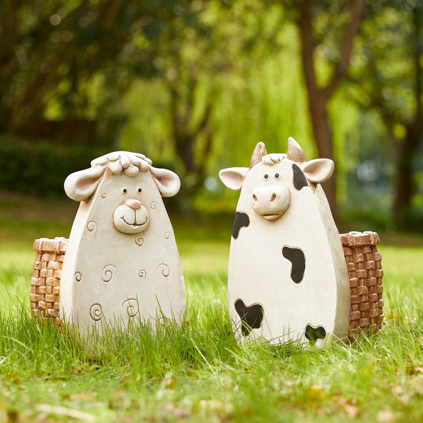 Set of 2 12.5&#x27;H/13&#x22;H MGO Cute Sheep/Cow Statue Planters