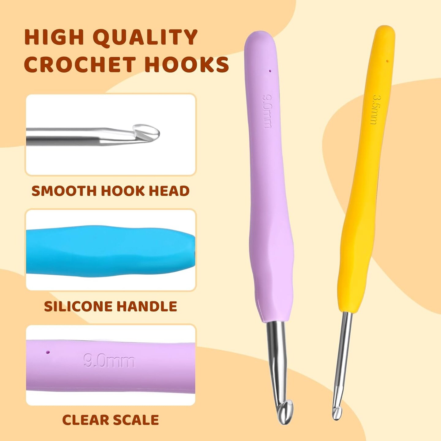 38 Pack Crochet Hooks Set, 13 Pcs 2mm(b)-10mm(n) Ergonomic Soft Grip Crochet Handles, Crochet Needle with Storage Case, for Arthritic Hands, Extra Long&#x202F; Knitting Needles