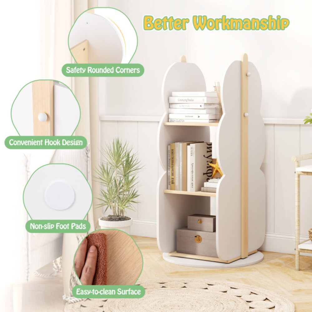 White Engineered Board 360° Rotatable Toy Storage Shelf with 5 Open Shelves