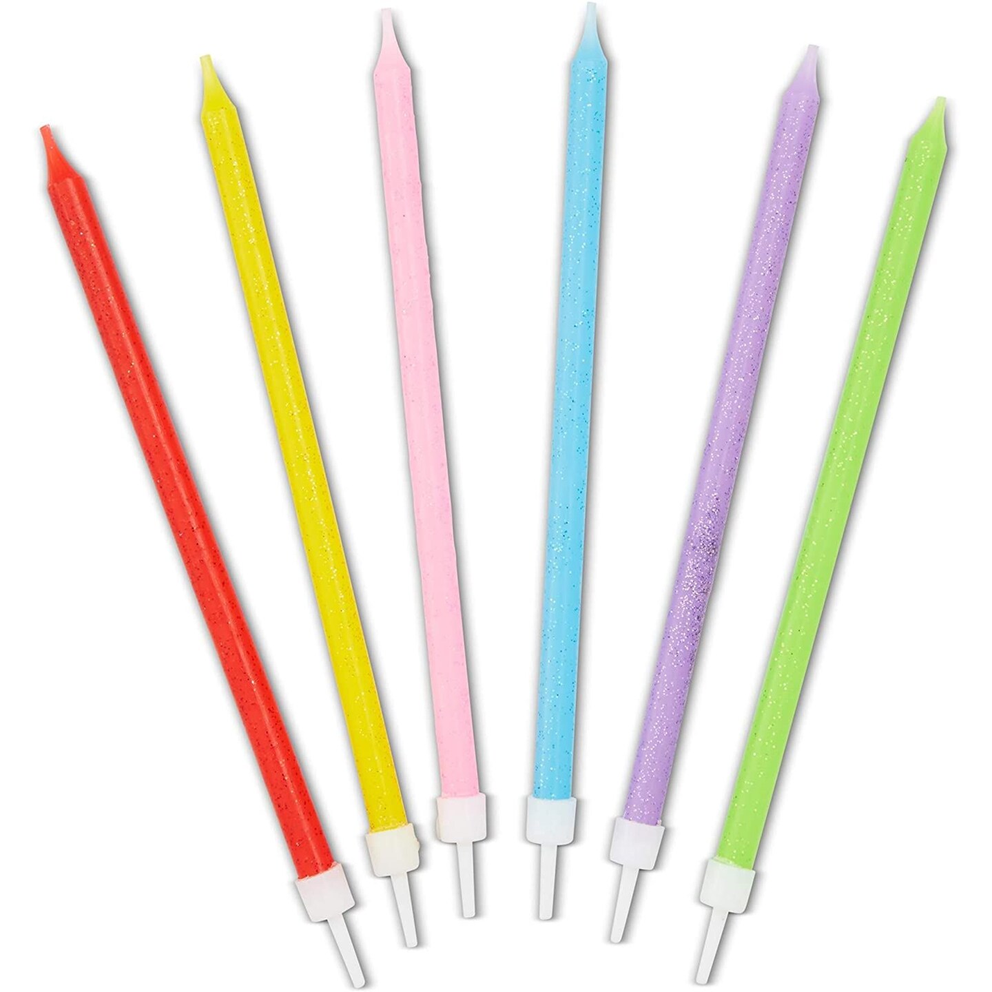 0-9 Large Number Candles &#x26; 24 Tall Thin Candles- Neon with Glitter Colors