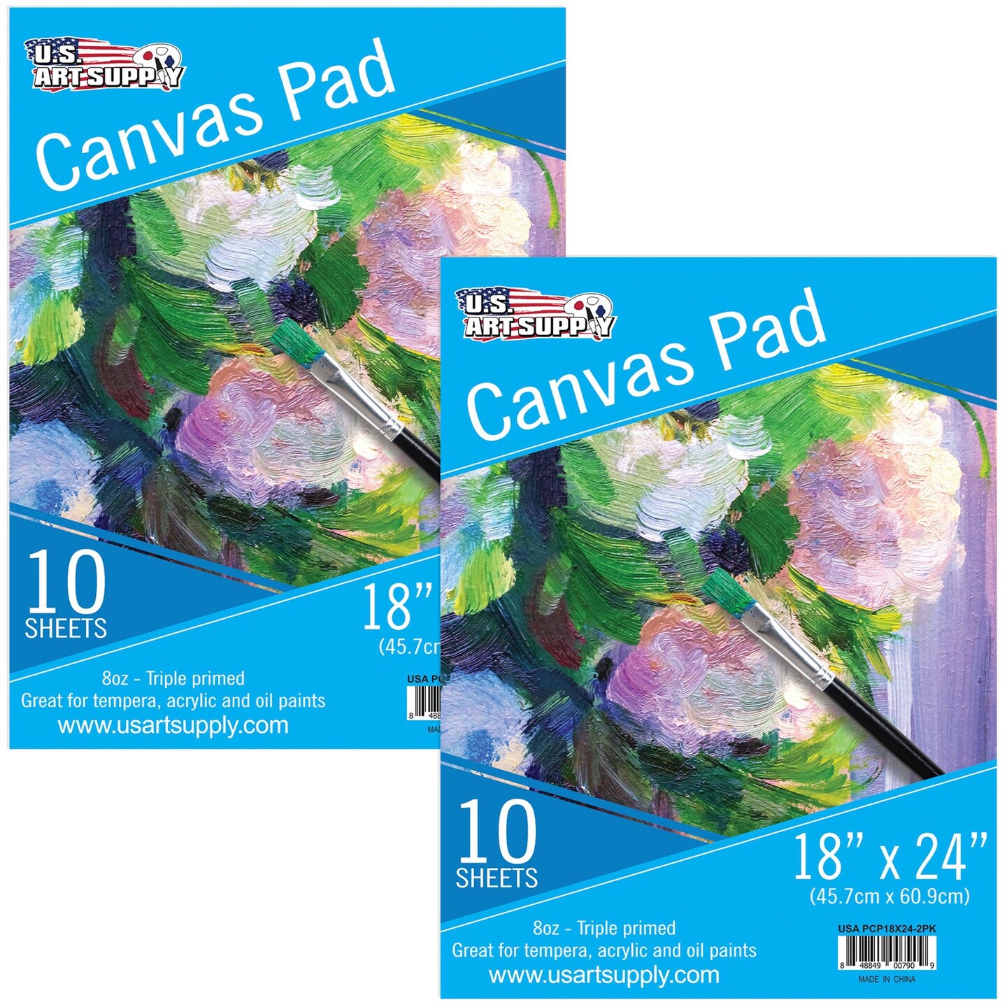 18&#x22; x 24&#x22; 10-Sheet 8-Ounce Triple Primed Acid-Free Canvas Paper Pad (Pack of 2 Pads), Canvas Paper for Acrylic Painting