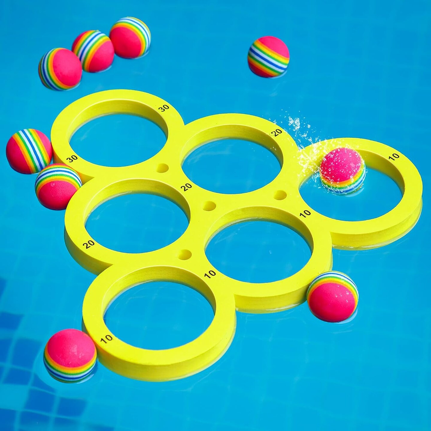 Pool Toys Games Set, Water Sports Toys for Pool Floating Throwing Games with 10 Rainbow Golf EVA Balls, Fun Gifts, Floating Pool Water Toys for Teens Adults and Family(Triangle)