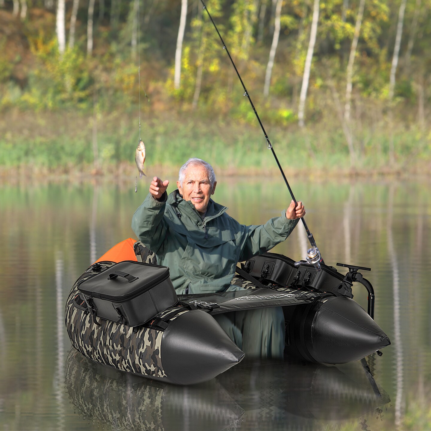 Portable Inflatable Fishing Boat with 3 Detachable Storage Boxes and Fish Finder Holder