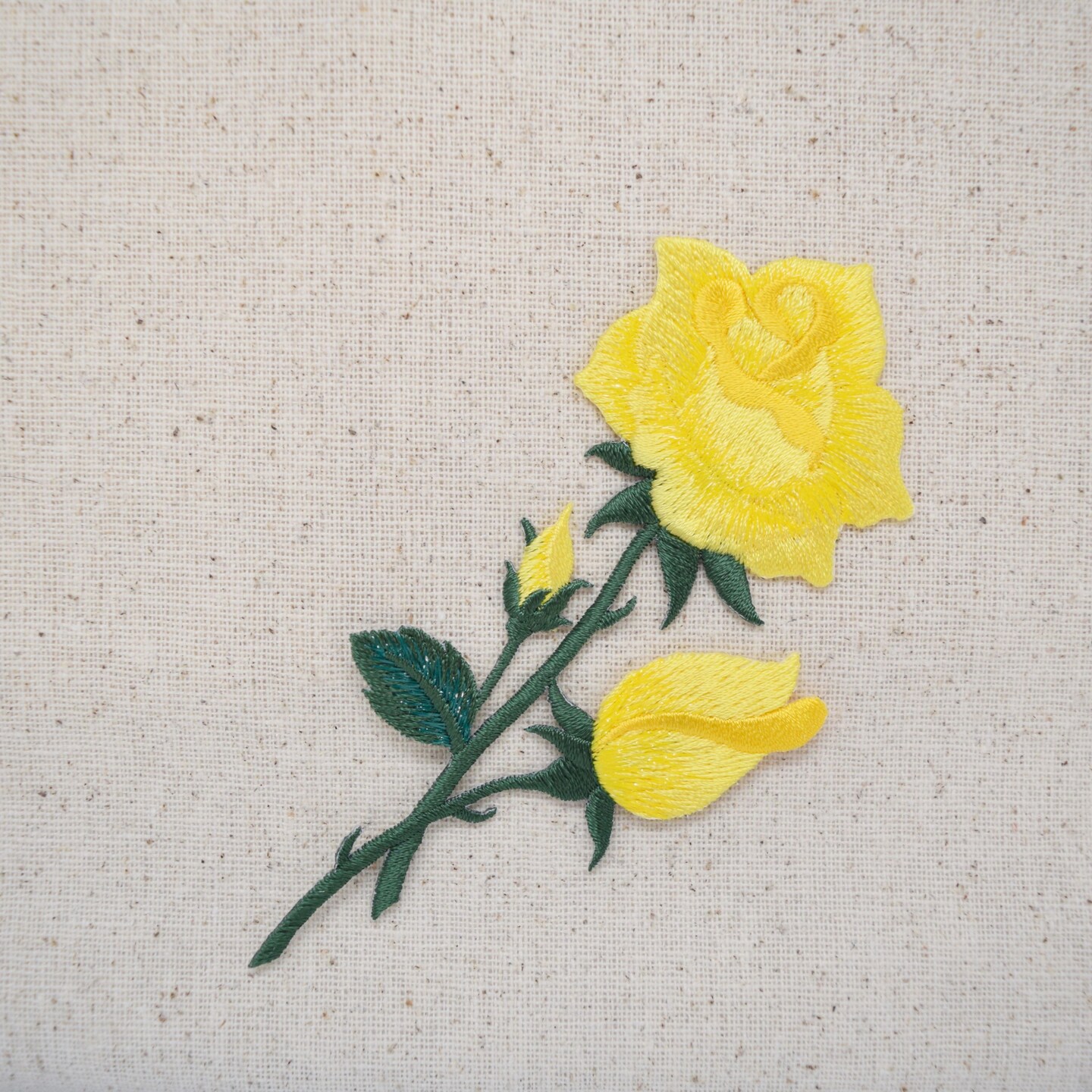 Yellow Shimmering Rose, Flowers, Embroidered, Iron on Patch