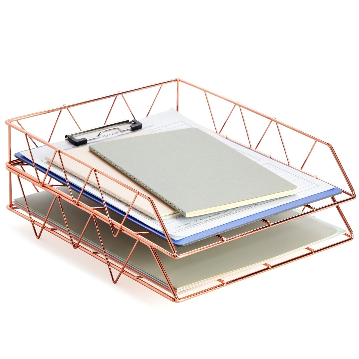 2 Pack Metal Rose Gold Desk Organizer, Paper, Letter, File and Document Holder (10 x 12 In)