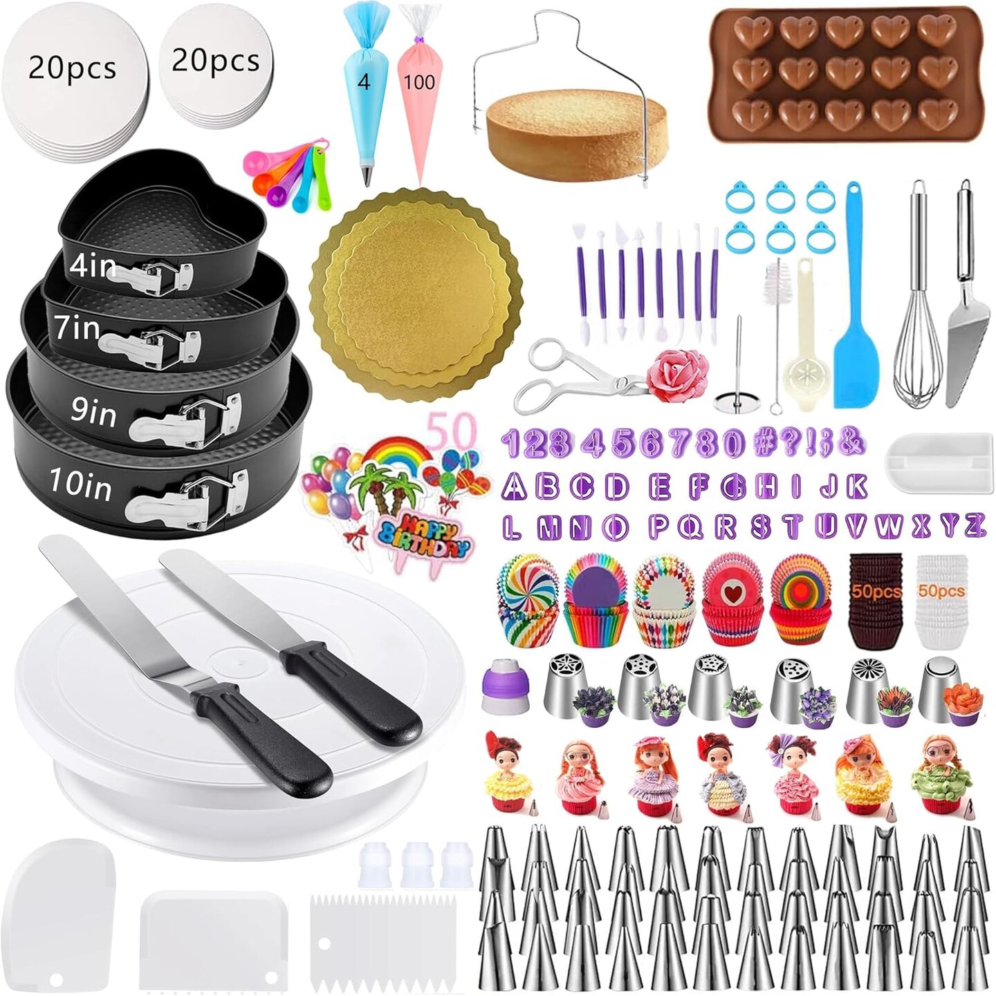 540-Piece Cake Decorating Kit – 4 Springform Pans, Turntable & Complete Baking Tools Set for Beginners