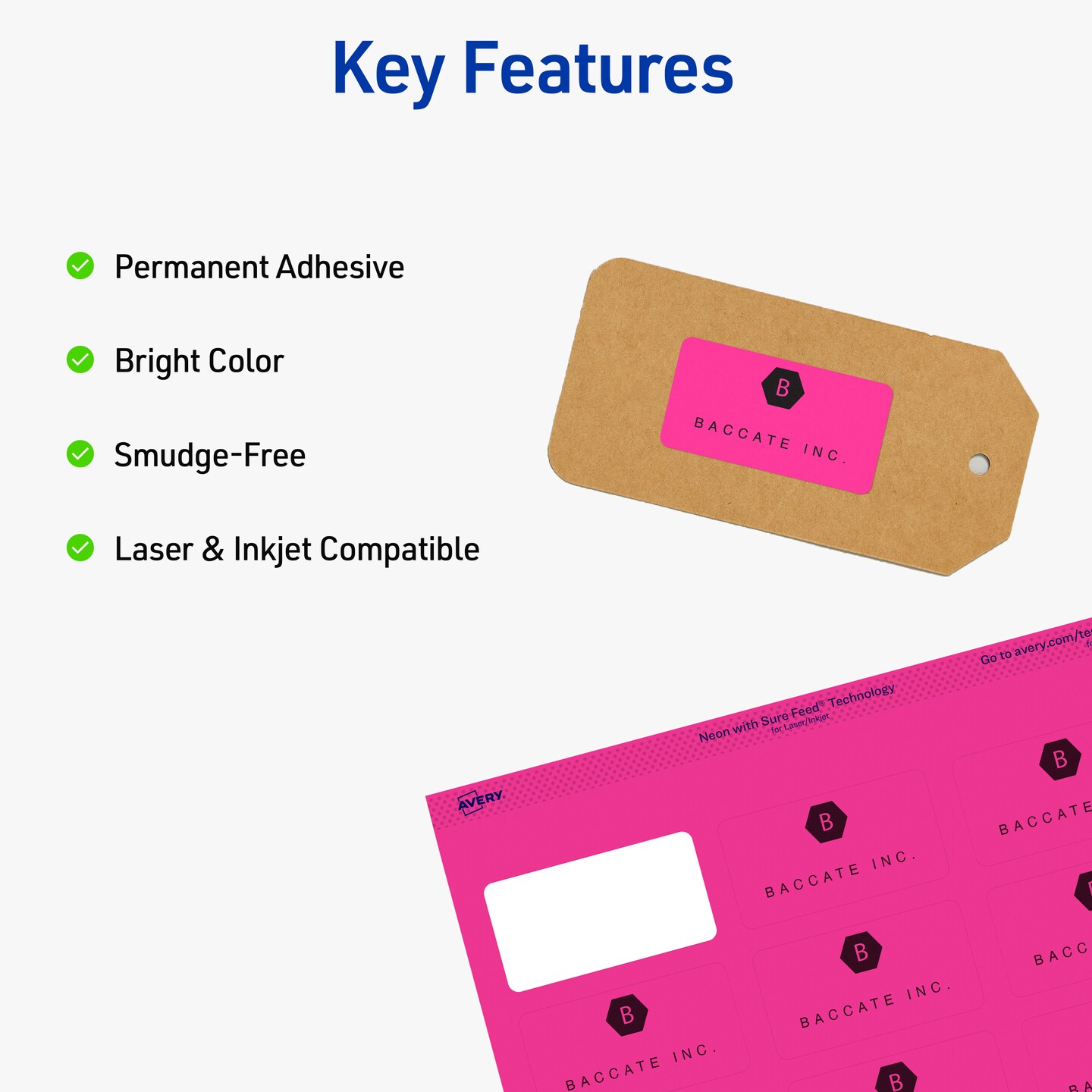 Avery Printable Address Labels with Sure Feed, 1" x 2-5/8", Assorted Neon Colors (Magenta, Green and Yellow), Laser & Inkjet Compatible, 450 Blank Labels Total (5979)