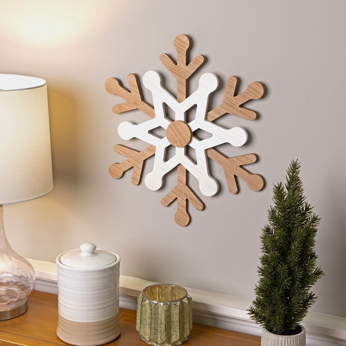 Northlight Natural Wooden Snowflake Christmas Wall Decoration - 17.75 - Beige and White