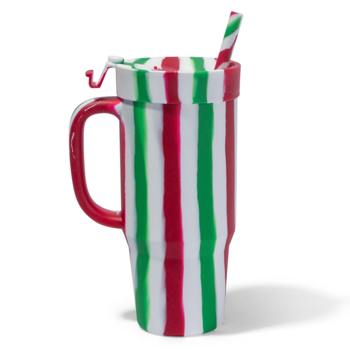 Silipint: Silicone 32oz Straw Tumbler: Poinsettia Stripe - WTFumbler, Unbreakable, Holiday &#x26; Christmas Gift, Dishwasher-Microwave-Freezer-Oven Safe