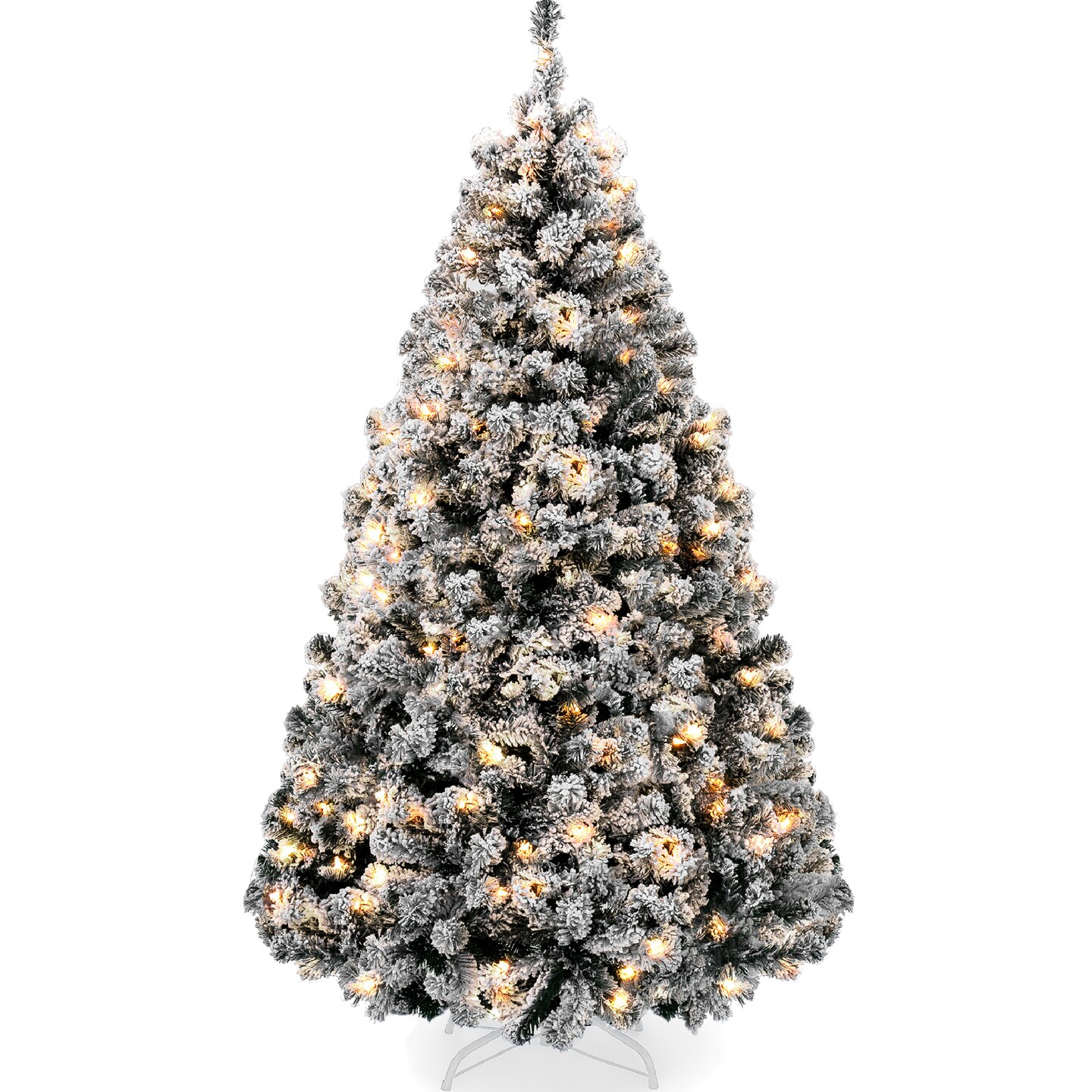 Best Choice Products Pre-Lit Black Christmas Pine Tree w/ Flocked Branches, Warm-White Lights