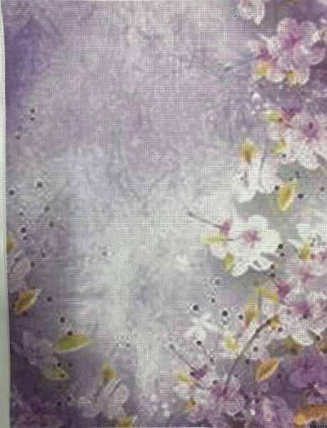 Violet Blossom Designer Printed AIDA Fabric. Canvas for embroidery with an applied background KF-1215A