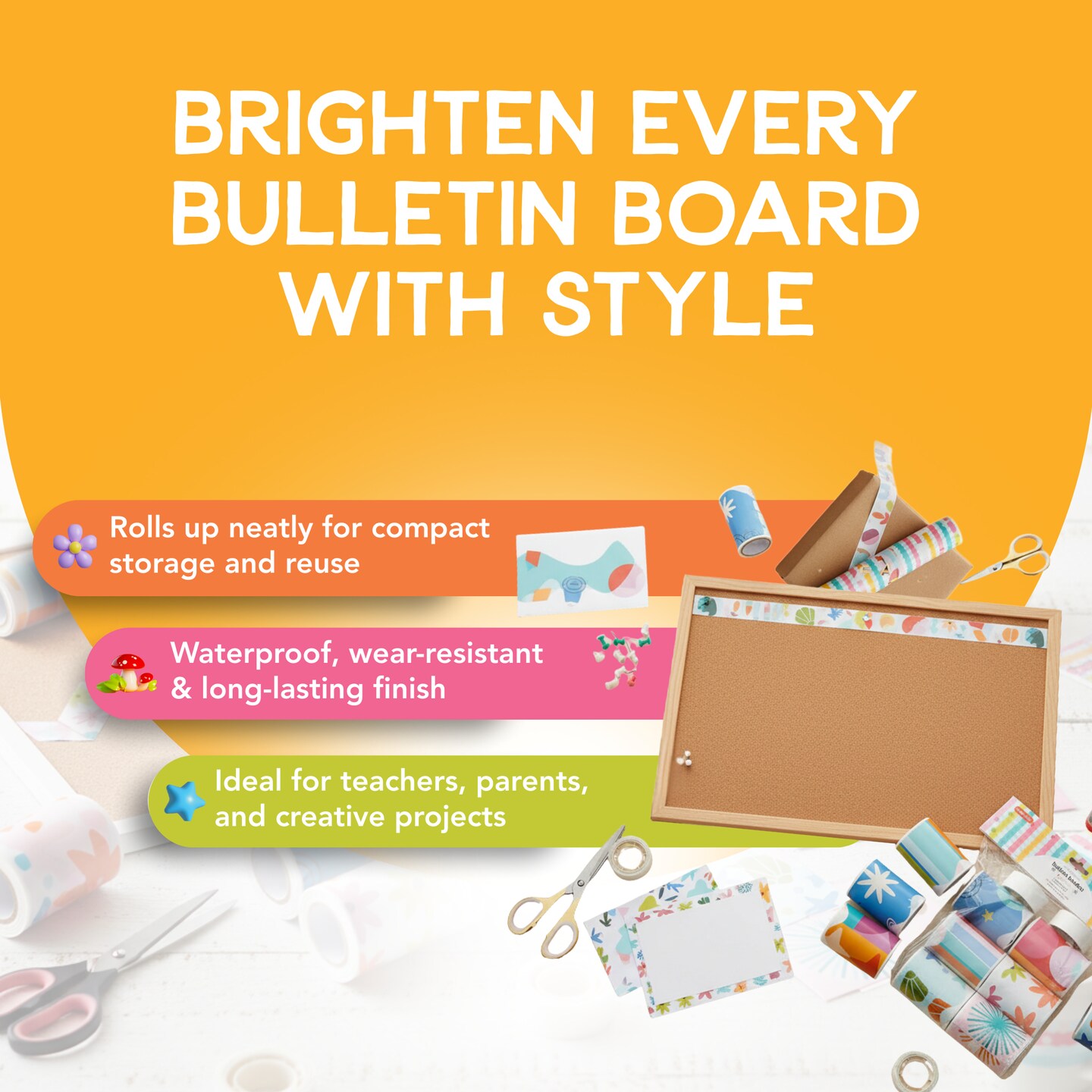 Incraftables Bulletin Board Borders 6 Rolls (120ft). Scalloped Border for Bulletin Board for DIY Decor, Graduation &#x26; Classroom Decorations. Bendy Borders Paper Design for Teachers, Adults &#x26; Kids