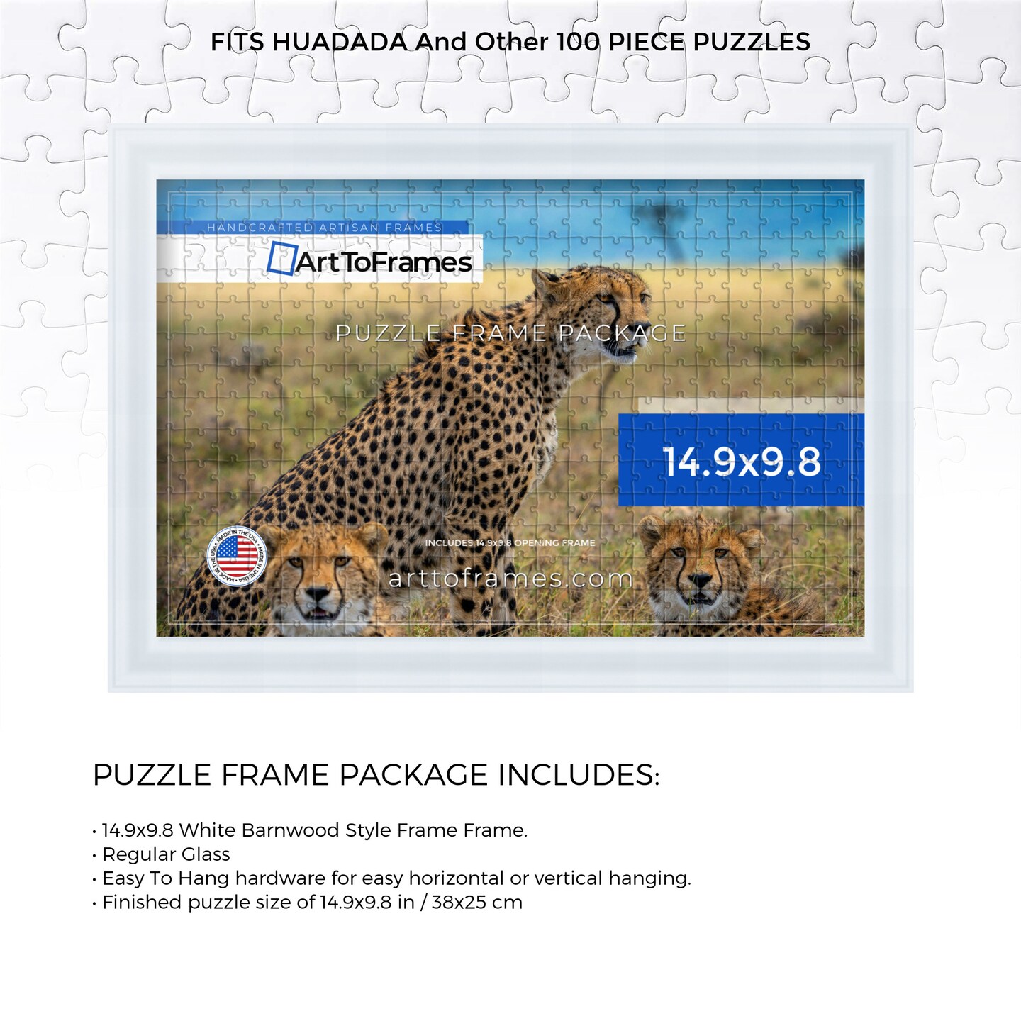 ArtToFrames 14.9x9.8 INCH / 38x25 CM Puzzle Frame for 100 piece Puzzles.This 1.50 Inch Custom MDF Frame for Puzzles Comes with Regular Glass, Available in Multiple Colors