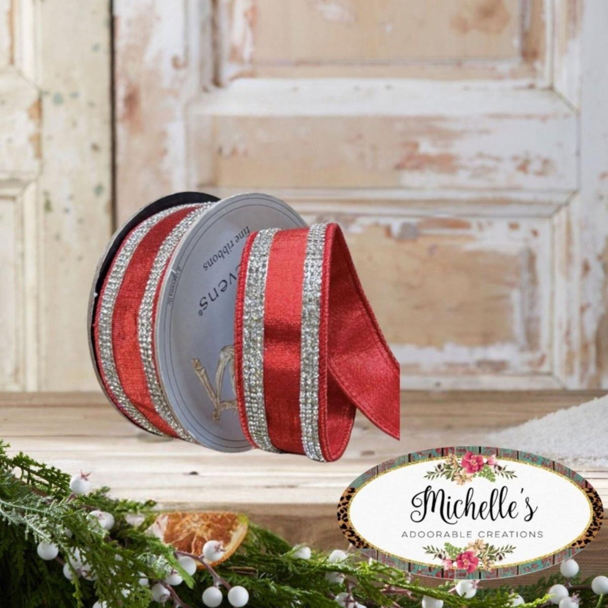 1.5&#x22; Metallic Dupion Jewel Stripe Ribbon: Red (5 Yards)