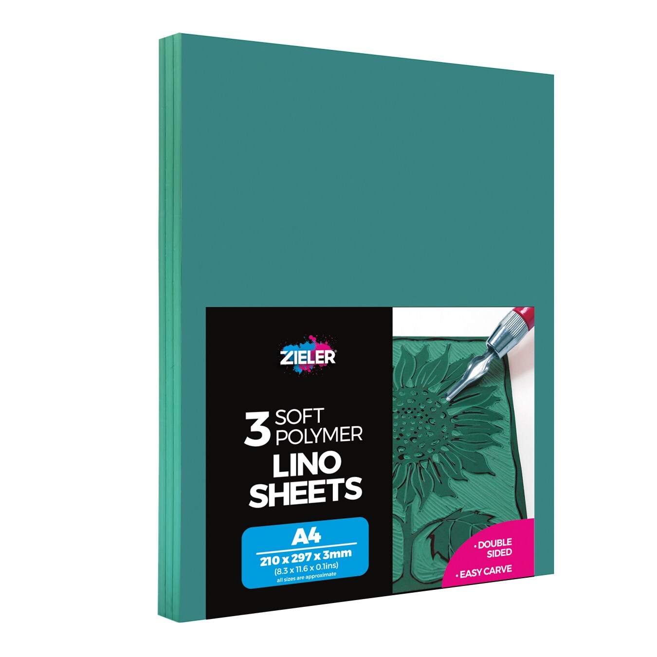 Zieler® A4 Soft Cut Lino Printing Bloc Sheets (297mm x 210mm x 3mm), Pack of 3
