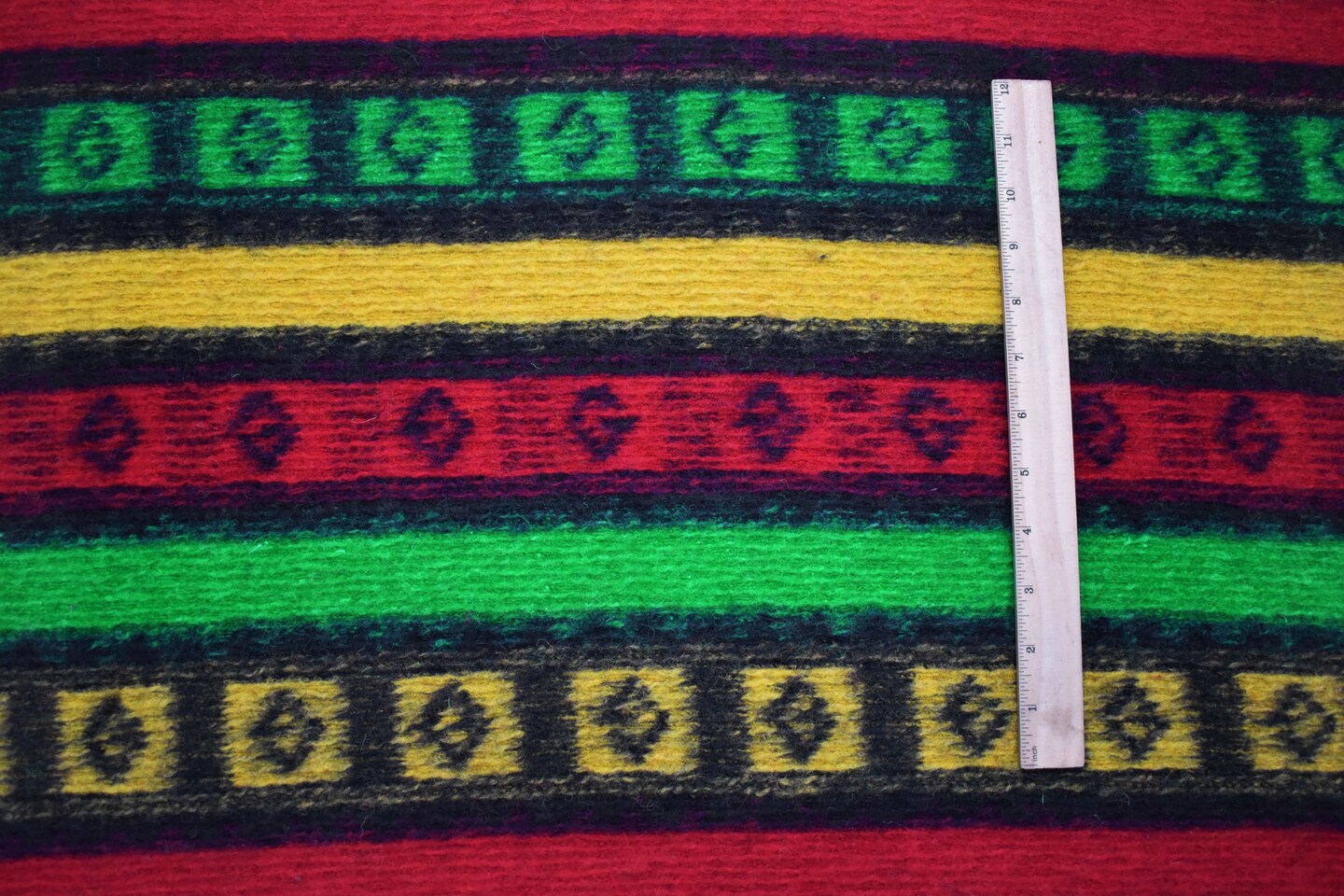 Red-Green-Multi Italian Boiled Wool-Poly Aztec Stripe Knit Coating Fabric By the Yard
