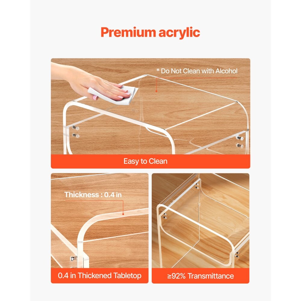 Acrylic Side Table 2 Tier Clear Bedside Table with Storage Shelf