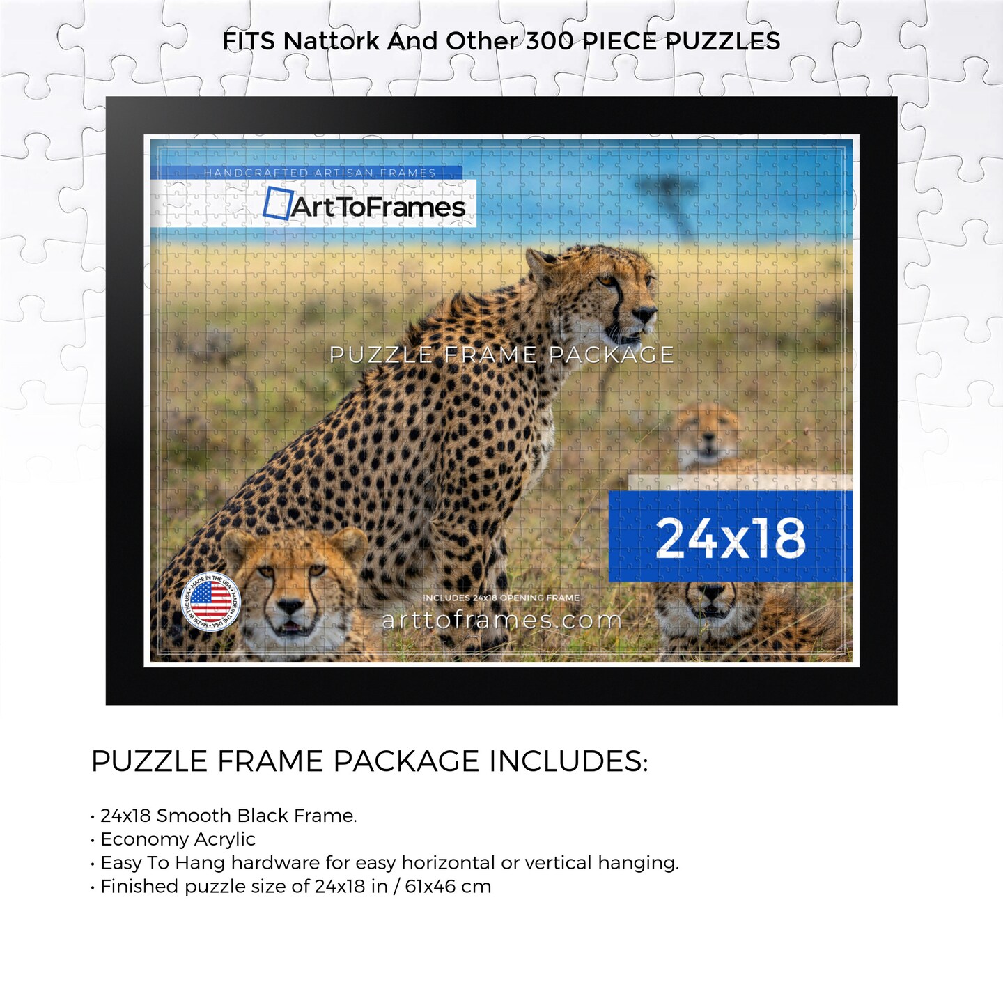 ArtToFrames 24x18 INCH / 61x46 CM Puzzle Frame for 300 piece Puzzles.This 1.00 Inch Custom Wood Frame for Puzzles Comes with Economy Acrylic, Available in Multiple Colors