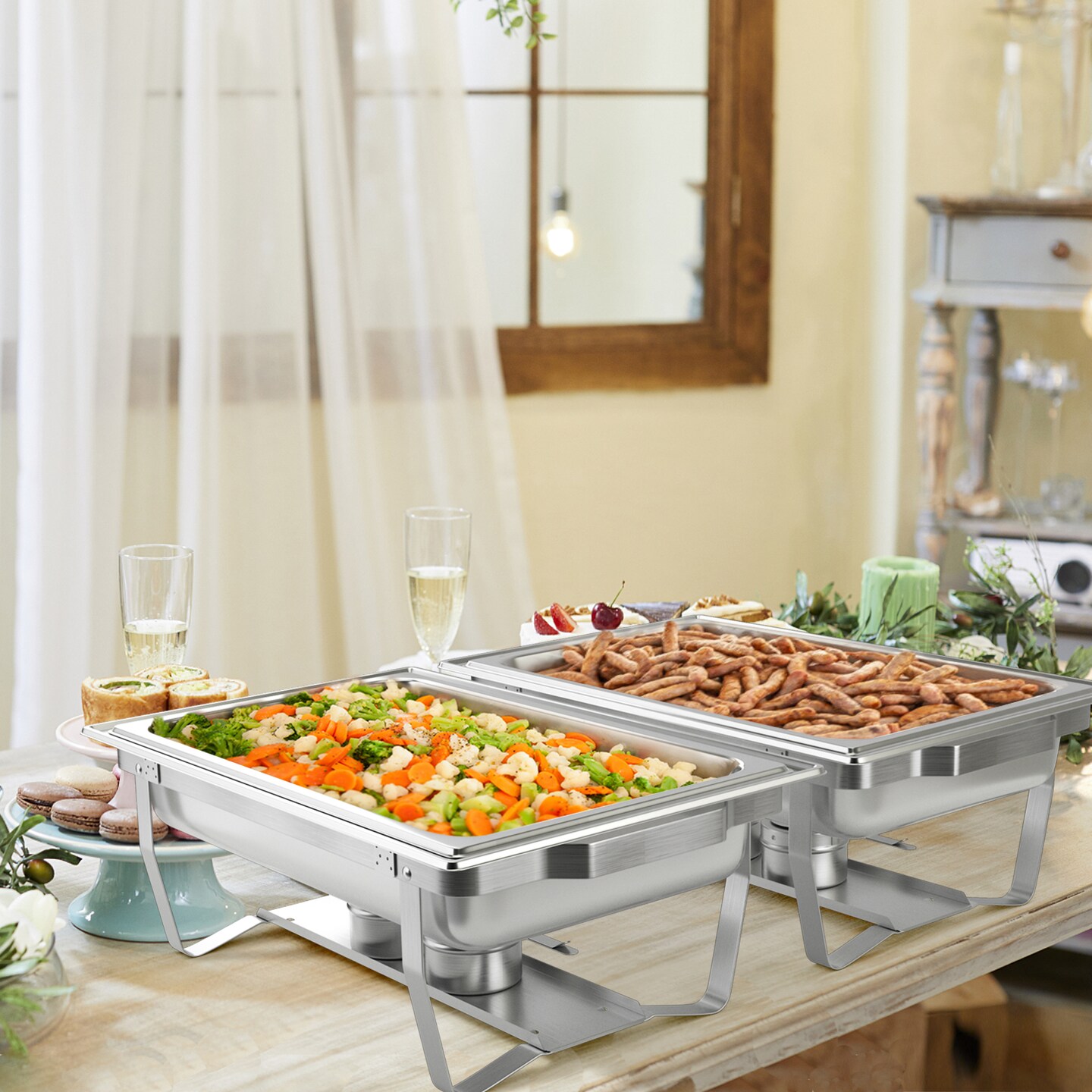 Buffeet Platform 2-Pack 9 QT Stainless Steel Chafing Dish Buffet Set – Foldable ...