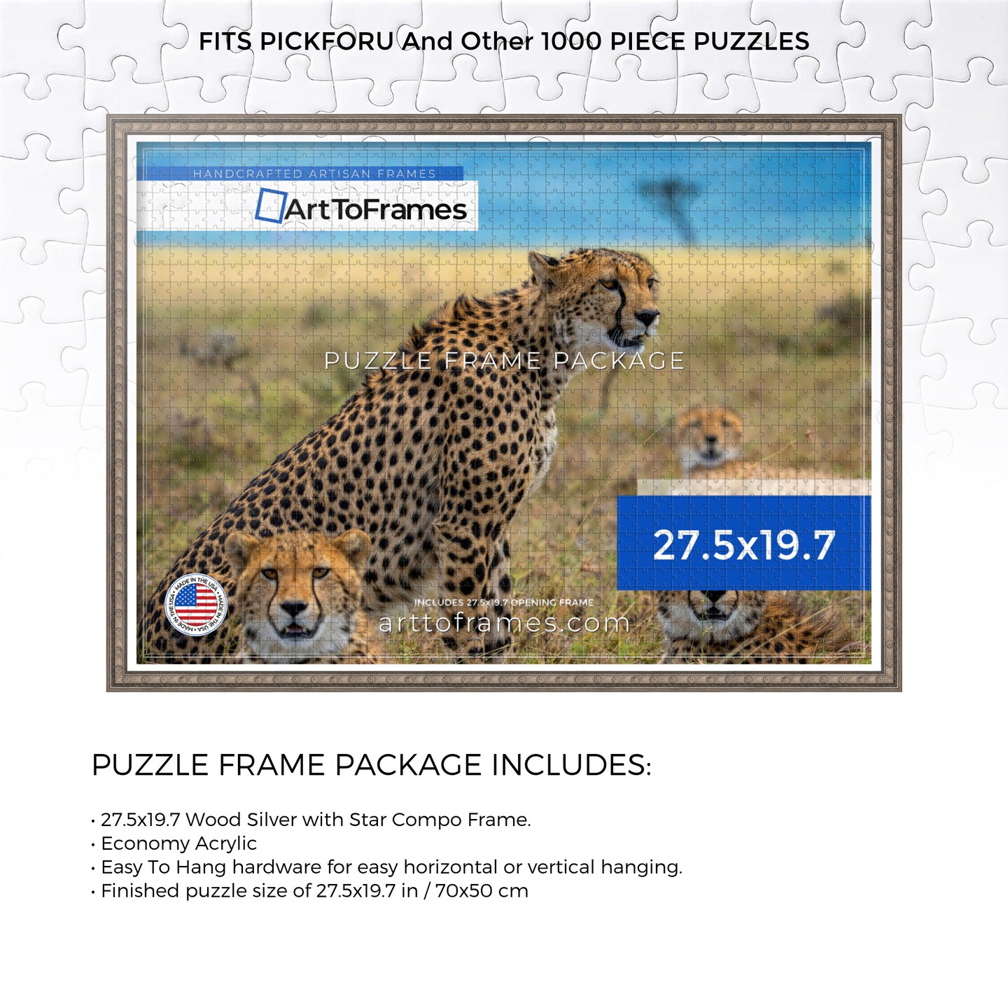 ArtToFrames 27.5x19.7 INCH / 70x50 CM Puzzle Frame for 1000 piece Puzzles.This 0.75 Inch Custom Wood Frame for Puzzles Comes with Economy Acrylic, Available in Multiple Colors