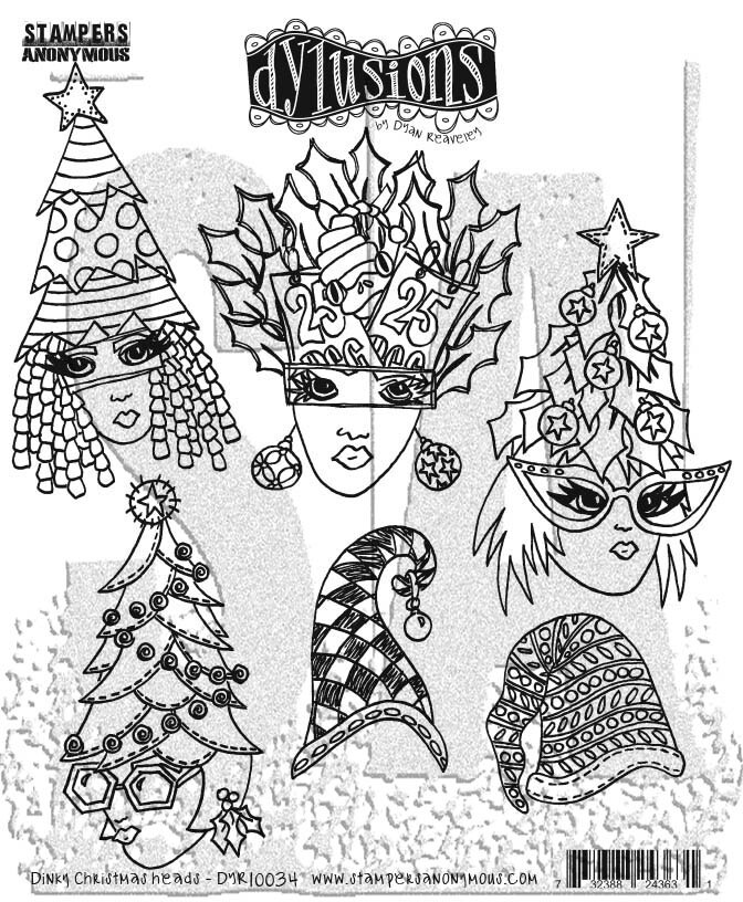 Dyan Reaveley's Dylusions Cling Stamp Collections 8.5"X7"-Dinky Christmas Heads