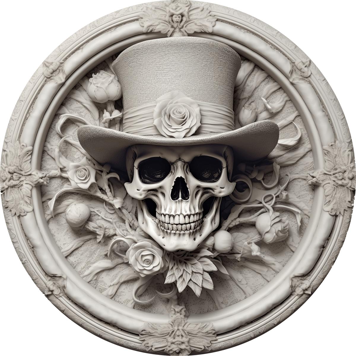 White Face Skull Top Hat Portrait Sign