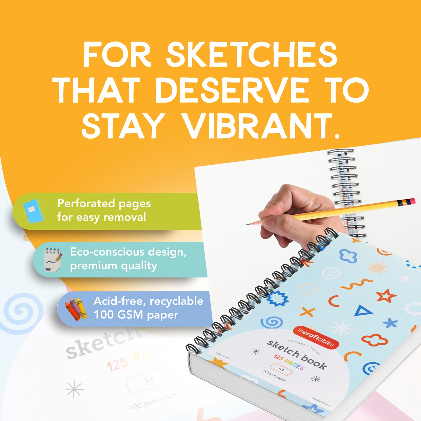 Incraftables Art Sketchbook (125 Pages) Hardcover &#x26; Spiral Bound 8.5&#x201D; x 11&#x201D; Sketch Book