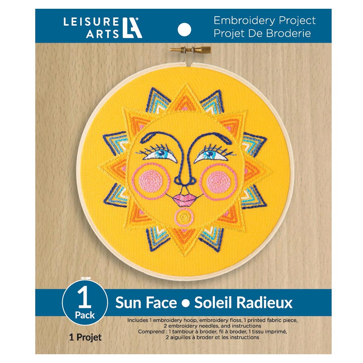 Leisure Arts Embroidery Kit 6" Sun Face - Embroidery Kit for Beginners and Adults, Cross Stitch Kits with Patterns, DIY Starter Set for Seasonal Craft Projects