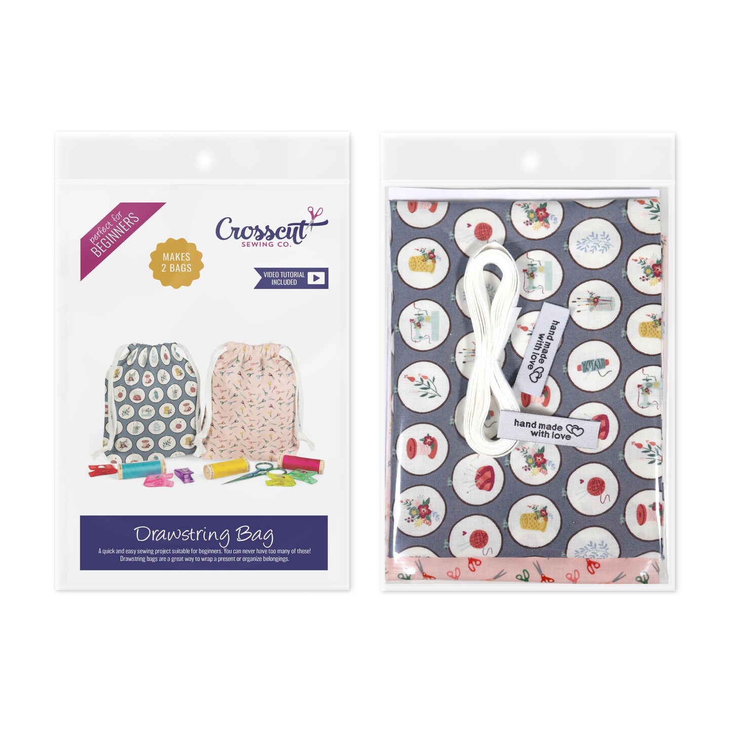 Crosscut Sewing Co.® Drawstring Bag Sewing Kit - Beginner Sewing Project Kit