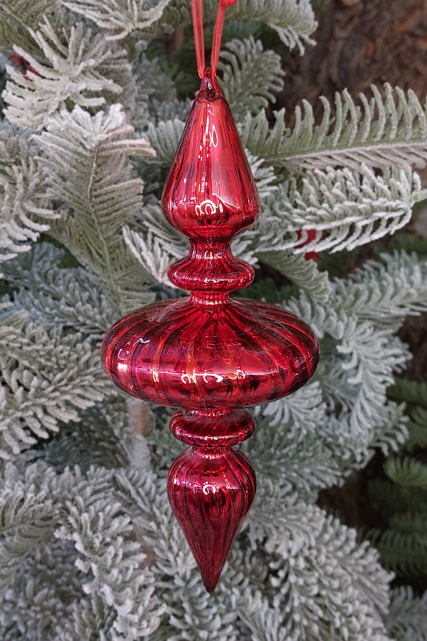 Red Twisted Spire Christmas Glass Ornament by Wizardi F07M10-1